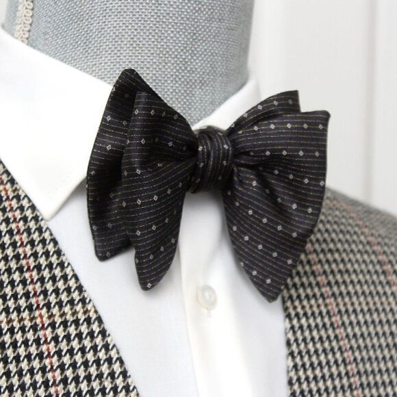 NWT Men's Self tied Bow Tie Black Grey Silk Butterfly Bowtie big bow tie S526 - Picture 5 of 10